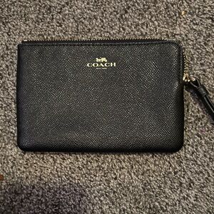 Coach Black Saffiano Leather Zip Wristlet with Gold Logo